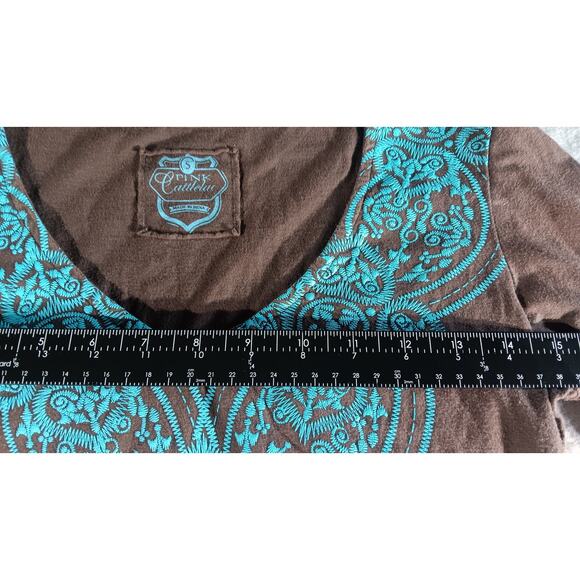 Pink Cattlelac Brown Embroidered Boho Peasant Top Sz S Southwest Western - Picture 4 of 6